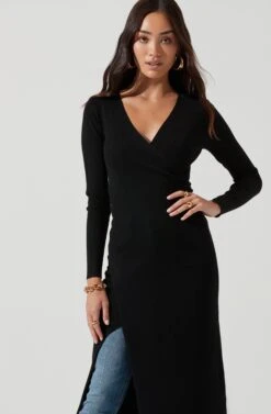 Hi Slit Cross Front Sweater -Astr The Label Shop AT16985 BLACK 2136