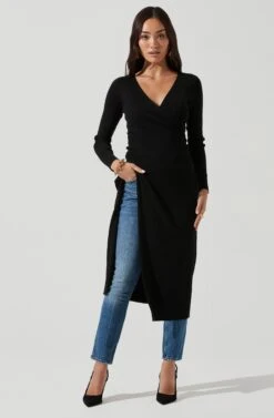 Hi Slit Cross Front Sweater -Astr The Label Shop AT16985 BLACK 2140