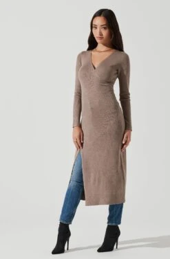 Hi Slit Cross Front Sweater -Astr The Label Shop AT16985 TAUPE 1740