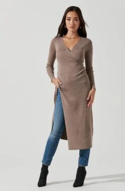 Hi Slit Cross Front Sweater -Astr The Label Shop AT16985 TAUPE 1748