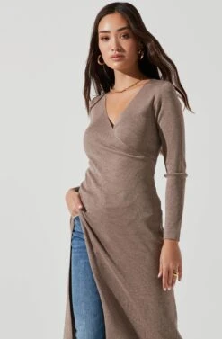 Hi Slit Cross Front Sweater -Astr The Label Shop AT16985 TAUPE 1754