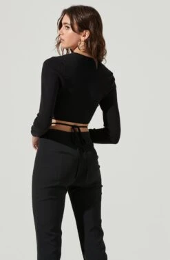 Tie Waist Wrap Sweater -Astr The Label Shop AT17019 BLACK 4