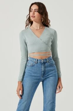 Tie Waist Wrap Sweater -Astr The Label Shop AT17019 SAGE 2