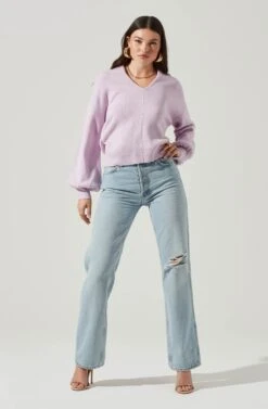 Back Cutout Sweater -Astr The Label Shop AT17037 LILAC 1