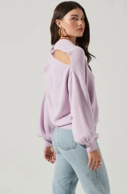 Back Cutout Sweater -Astr The Label Shop AT17037 LILAC 5