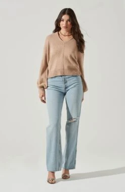 Back Cutout Sweater -Astr The Label Shop AT17037 TAN 1