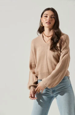 Back Cutout Sweater -Astr The Label Shop AT17037 TAN 4