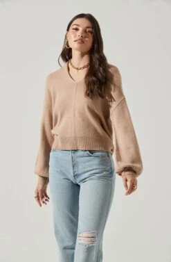 Back Cutout Sweater -Astr The Label Shop AT17037 TAN 5