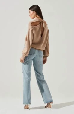 Back Cutout Sweater -Astr The Label Shop AT17037 TAN 6