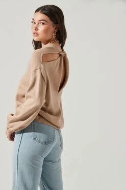 Back Cutout Sweater -Astr The Label Shop AT17037 TAN 7