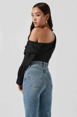 Ellen Draped Off Shoulder Long Sleeve Top 39 Ellen Draped Off Shoulder Long Sleeve Top -Astr The Label Shop AT17044 BLACK 1265 2