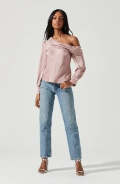 Ellen Draped Off Shoulder Long Sleeve Top 41 Ellen Draped Off Shoulder Long Sleeve Top -Astr The Label Shop AT17044 BLUSH 7