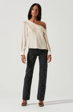 Ellen Draped Off Shoulder Long Sleeve Top 32 Ellen Draped Off Shoulder Long Sleeve Top -Astr The Label Shop AT17044 CHAMPAGNE 1282
