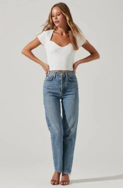 Cap Sleeve Ribbed Sweetheart Top 17 Cap Sleeve Ribbed Sweetheart Top -Astr The Label Shop AT17074 WHITE 1