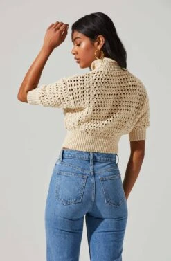 Crochet Boxy Cowl Neck Sweater -Astr The Label Shop AT17087 OATMEAL 4