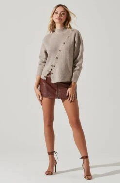 Button Slit Front Sweater 11 Button Slit Front Sweater -Astr The Label Shop AT17092 TAUPE 1