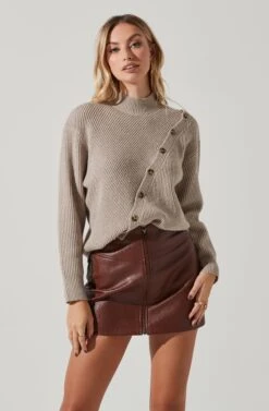 Button Slit Front Sweater 10 Button Slit Front Sweater -Astr The Label Shop AT17092 TAUPE 3