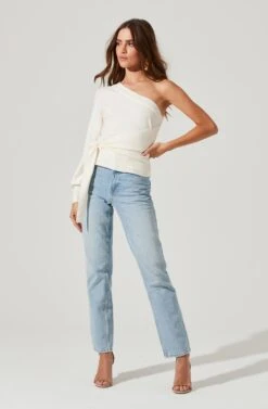 One Sleeve Side Wrap Sweater -Astr The Label Shop AT17093 OFFWHITE 1674