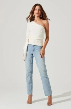 One Sleeve Side Wrap Sweater -Astr The Label Shop AT17093 OFFWHITE 1677
