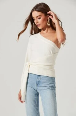 One Sleeve Side Wrap Sweater -Astr The Label Shop AT17093 OFFWHITE 1679