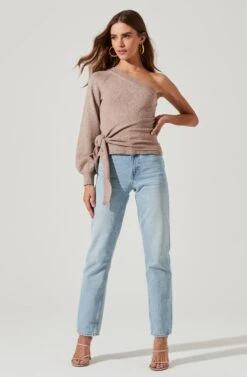 One Sleeve Side Wrap Sweater -Astr The Label Shop AT17093 TAN 1777