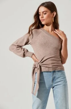 One Sleeve Side Wrap Sweater -Astr The Label Shop AT17093 TAN 1793