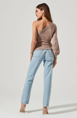 One Sleeve Side Wrap Sweater -Astr The Label Shop AT17093 TAN 1797