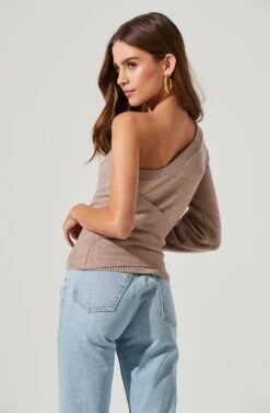 One Sleeve Side Wrap Sweater -Astr The Label Shop AT17093 TAN 1798