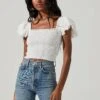 Smocked Flutter Gauze Top -Astr The Label Shop AT17160 WHITE 1081