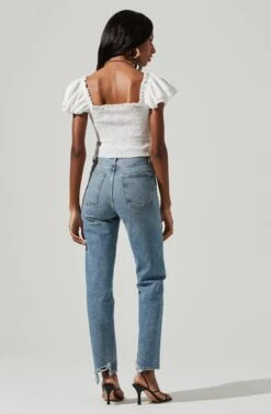 Smocked Flutter Gauze Top -Astr The Label Shop AT17160 WHITE 1084