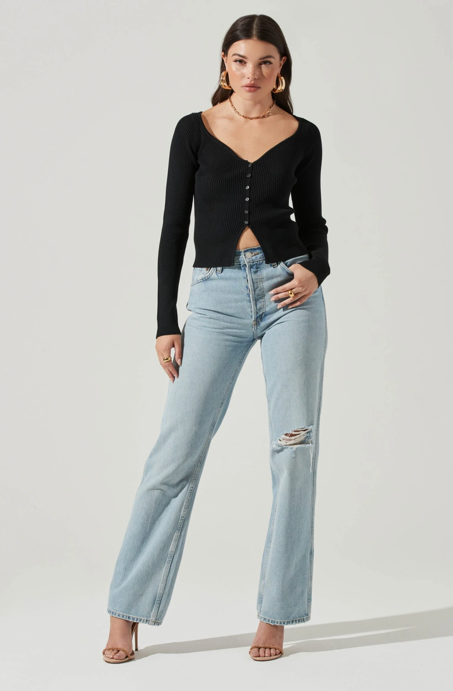 Long Sleeve V Neck Cardigan 4 Long Sleeve V Neck Cardigan - Image 2