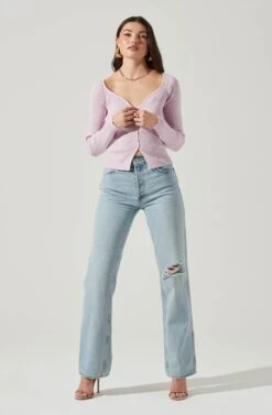 Long Sleeve V Neck Cardigan 33 Long Sleeve V Neck Cardigan -Astr The Label Shop AT17171 ICYPINK 1