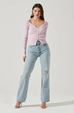 Long Sleeve V Neck Cardigan 36 Long Sleeve V Neck Cardigan -Astr The Label Shop AT17171 ICYPINK 2