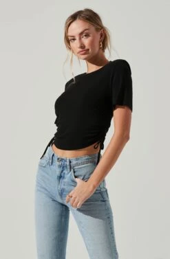 Cinched Side Crop Tee -Astr The Label Shop AT17186 BLACK 1500