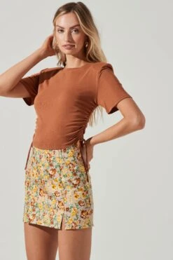 Cinched Side Crop Tee -Astr The Label Shop AT17186 TAN 1109