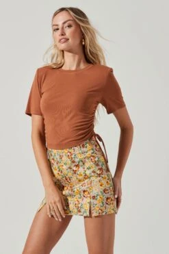 Cinched Side Crop Tee -Astr The Label Shop AT17186 TAN 1111