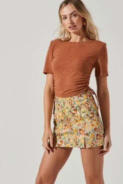 Cinched Side Crop Tee -Astr The Label Shop AT17186 TAN 1112