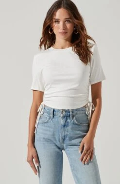 Cinched Side Crop Tee -Astr The Label Shop AT17186 WHITE 2