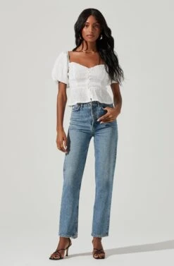 Bubble Short Sleeve Button Front Top -Astr The Label Shop AT17188 WHITE 0981