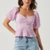 Bubble Short Sleeve Button Front Top -Astr The Label Shop AT17188 PINK 0672