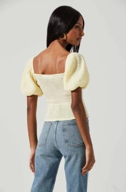 Bubble Short Sleeve Button Front Top -Astr The Label Shop AT17188 YELLOW 0490