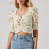 Printed Floral Linen Cinched Top