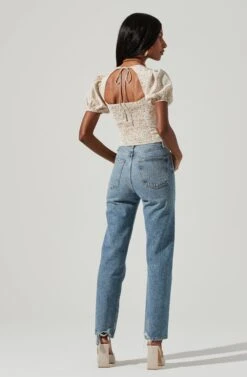 Cupped Floral Short Puff Sleeve Hook And Eye Top -Astr The Label Shop AT17230 BLUEPEACHDITSY 1232 6