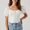 Lace Up Puff Sleeve Top
