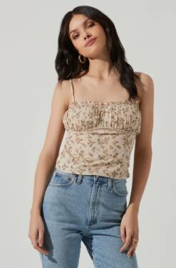 Pleated Floral Linen Cami -Astr The Label Shop AT17248 TAUPEPINKFLORAL 2