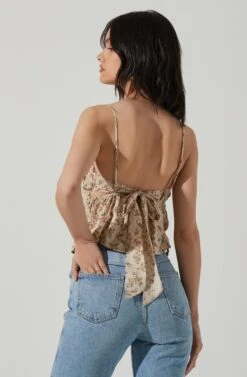 Pleated Floral Linen Cami -Astr The Label Shop AT17248 TAUPEPINKFLORAL 5