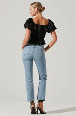 Satin Bubble Sleeve Top -Astr The Label Shop AT17259 BLACK 4