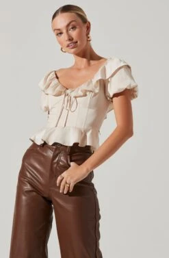 Satin Bubble Sleeve Top -Astr The Label Shop AT17259 CREAM 2