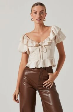 Satin Bubble Sleeve Top -Astr The Label Shop AT17259 CREAM 3