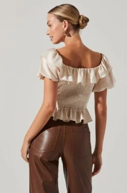 Satin Bubble Sleeve Top -Astr The Label Shop AT17259 CREAM 4